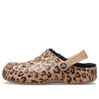 Crocs Baya gevoerde clog pantoffels met luipaardprint 205975-98R
