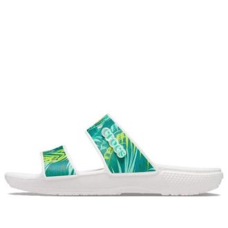 Crocs (WMNS) Klassieke tropische outdoor sportpantoffels met platte hak, witgroen 207183-94S